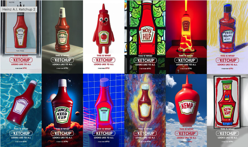 Várias imagens da campanha da Heinz gerada com IA
