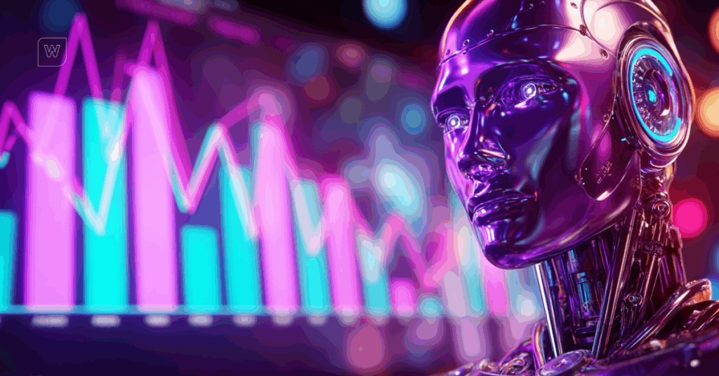 Gráfico de ROI com inteligência artificial ao fundo
