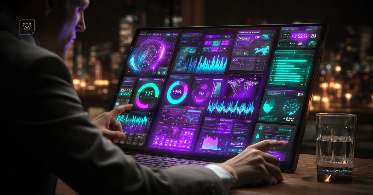Profissional analisando dashboard com dados e insights gerados por IA